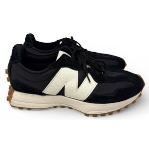 New Balance 327 Sneakers Womens Size 10 Black White Suede Leather Lace Up
